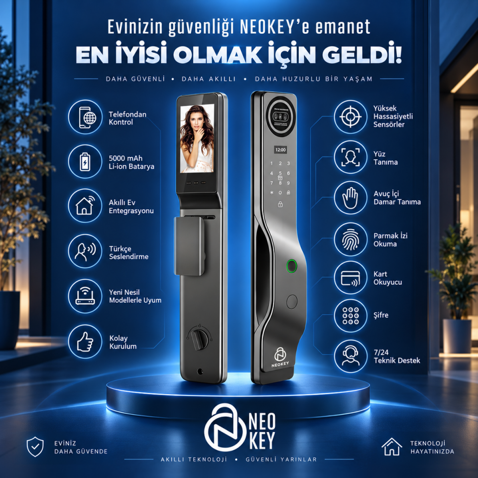 NeoKey Akıllı Kapı Kilidi – Yüz Tanıma, Avuç İçi Damar, Parmak İzi, Tuya WiFi