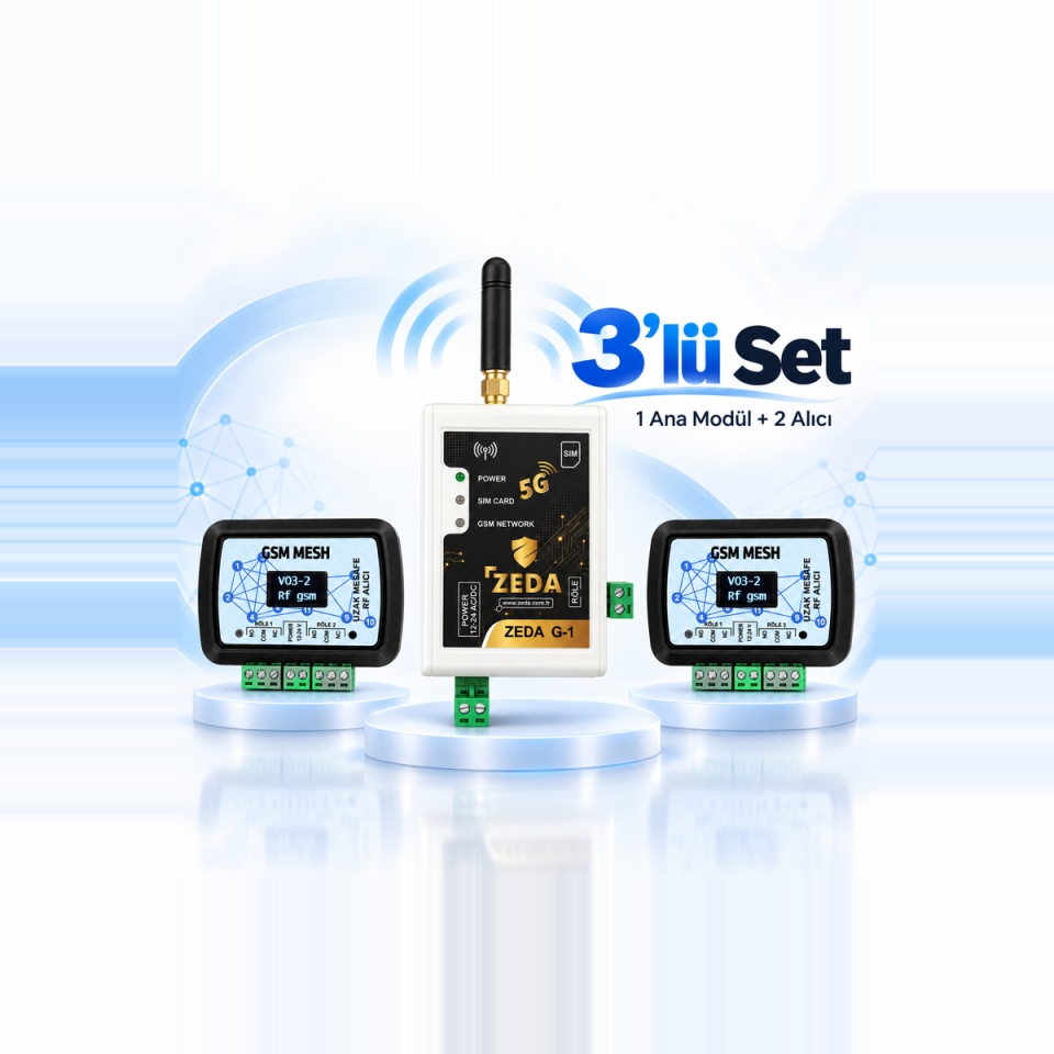 ZEDA GSM Mesh 3’lü Set – 1 Ana Modül + 2 Alıcı