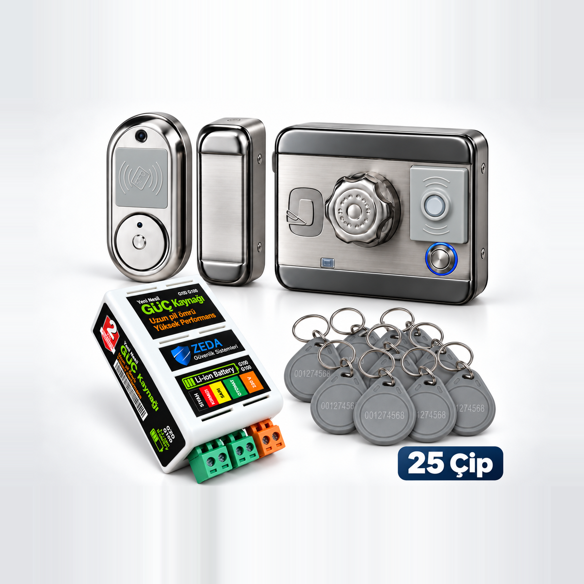 ZEDA SensörlüKapı Kilit Seti – G100 Güç Kaynağı + 25 Adet RFID Çip
