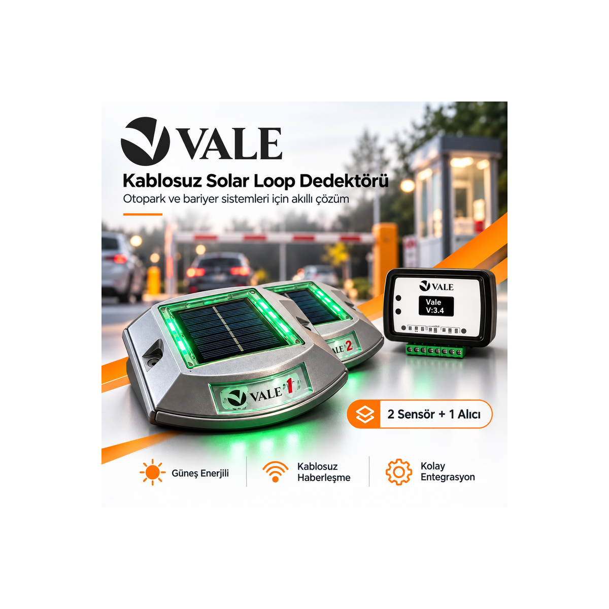 VALE Kablosuz Solar Loop Dedektörü 2 Sensör 1 Alıcı